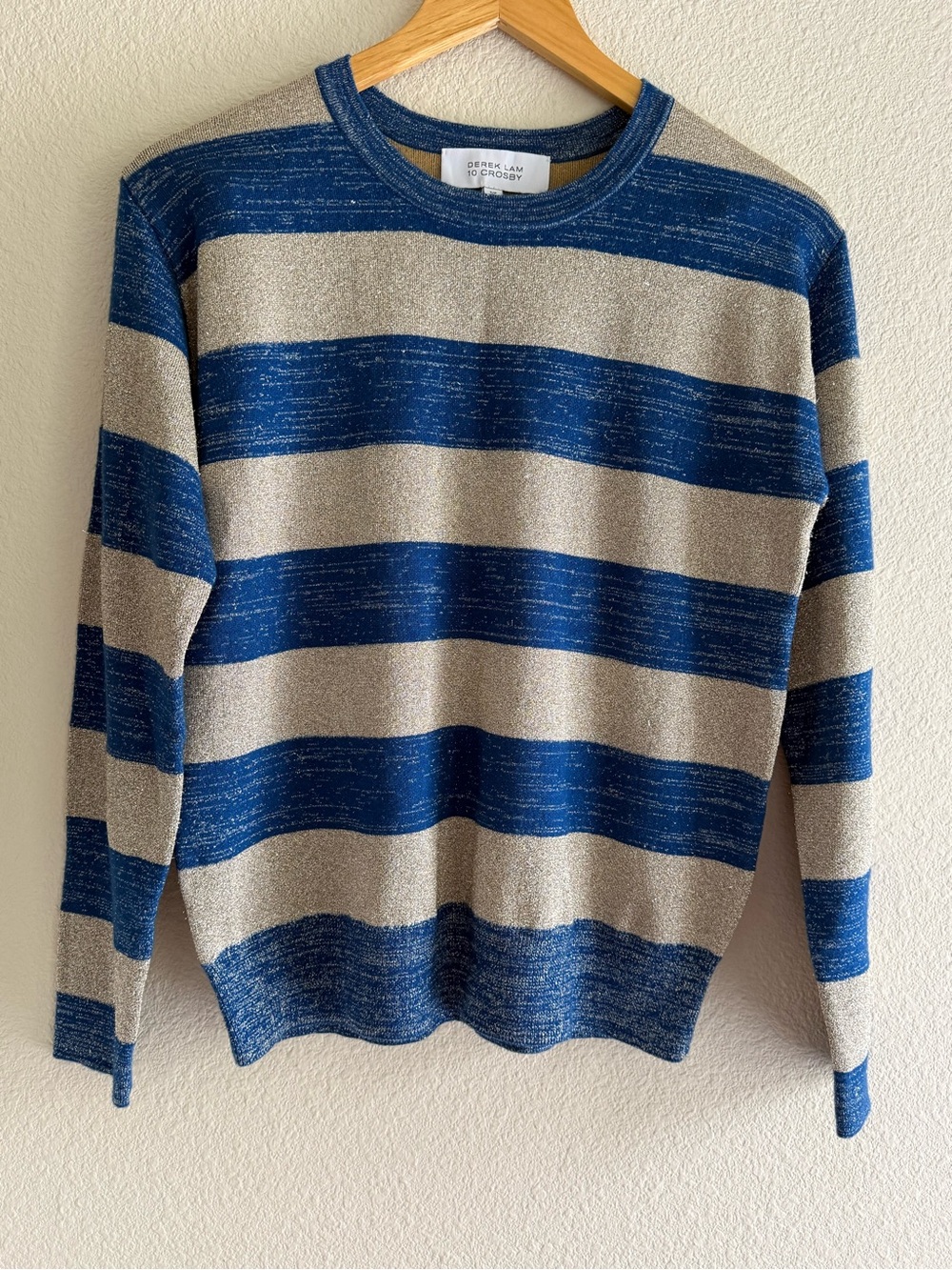 Derek Lam 10 Crosby Blue Gold Metallic Striped Pullover Sweater Size Small